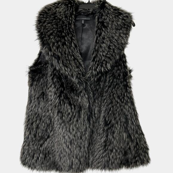 White House Black Market Faux Fur Long Vest Gray Black Sleeveless Jacket Med - Picture 1 of 15